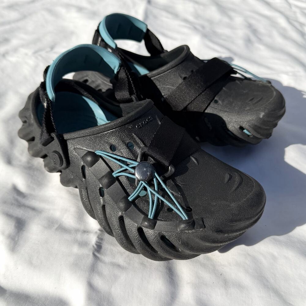 Crocs Echo Lockdown Clog Shoes Men’s 5 Womens 7 Black Blue Elastic Bands